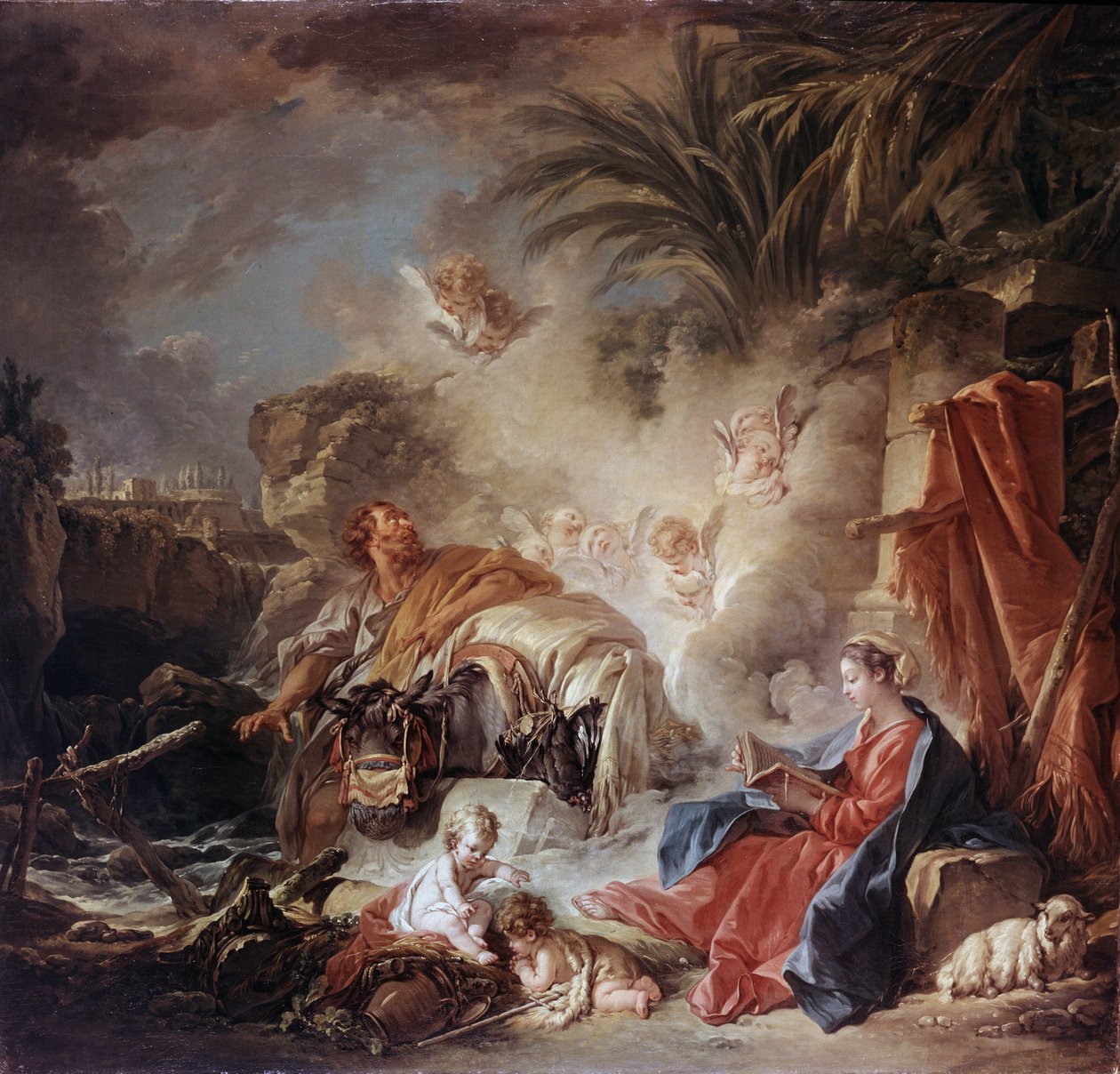 ""Rest on the Flight into Egypt"" (Rest on the Flight into Egypt) Maleri av Francois Boucher (1703-1770) 1757 Hermitage Museum, Saint Petersburg av François Boucher