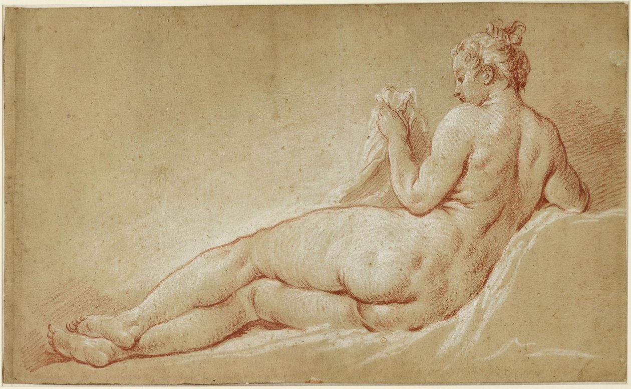 Liggende kvinnelig akt sett bakfra av François Boucher