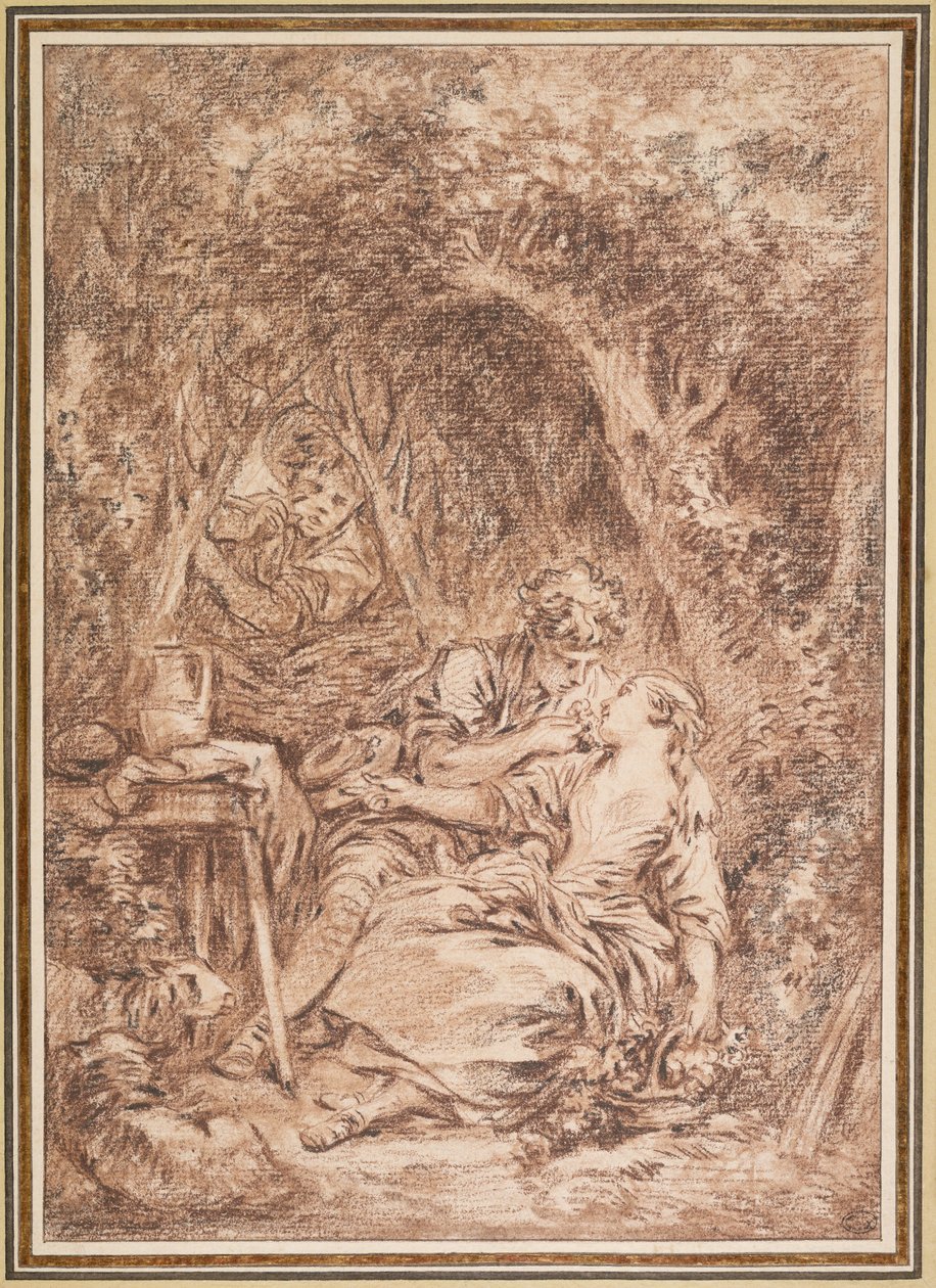 Overraskede elskere (Annette og Lubin) av François Boucher