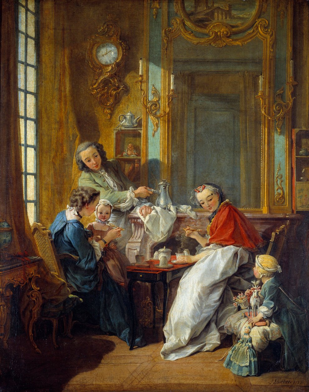 Lunsjscene i et borgerlig interiør. Maleri av Francois Boucher (1703-1770) 1739 søn. 0,81x0,65 m av François Boucher
