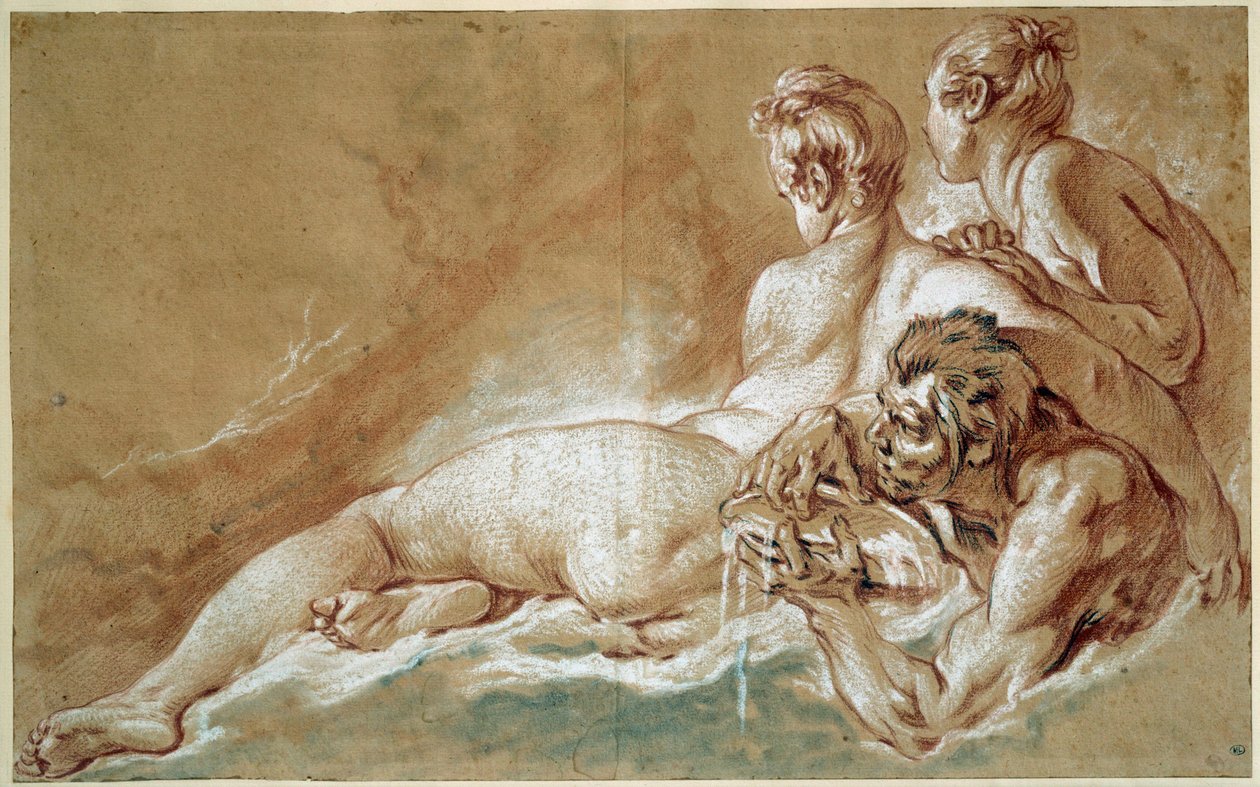 Naiades et triton Tegning i rødt kritt og blyant av Francois Boucher (1703-1770) 1753 Søn. 0,29x0,46 m Paris, Louvre-museet av François Boucher
