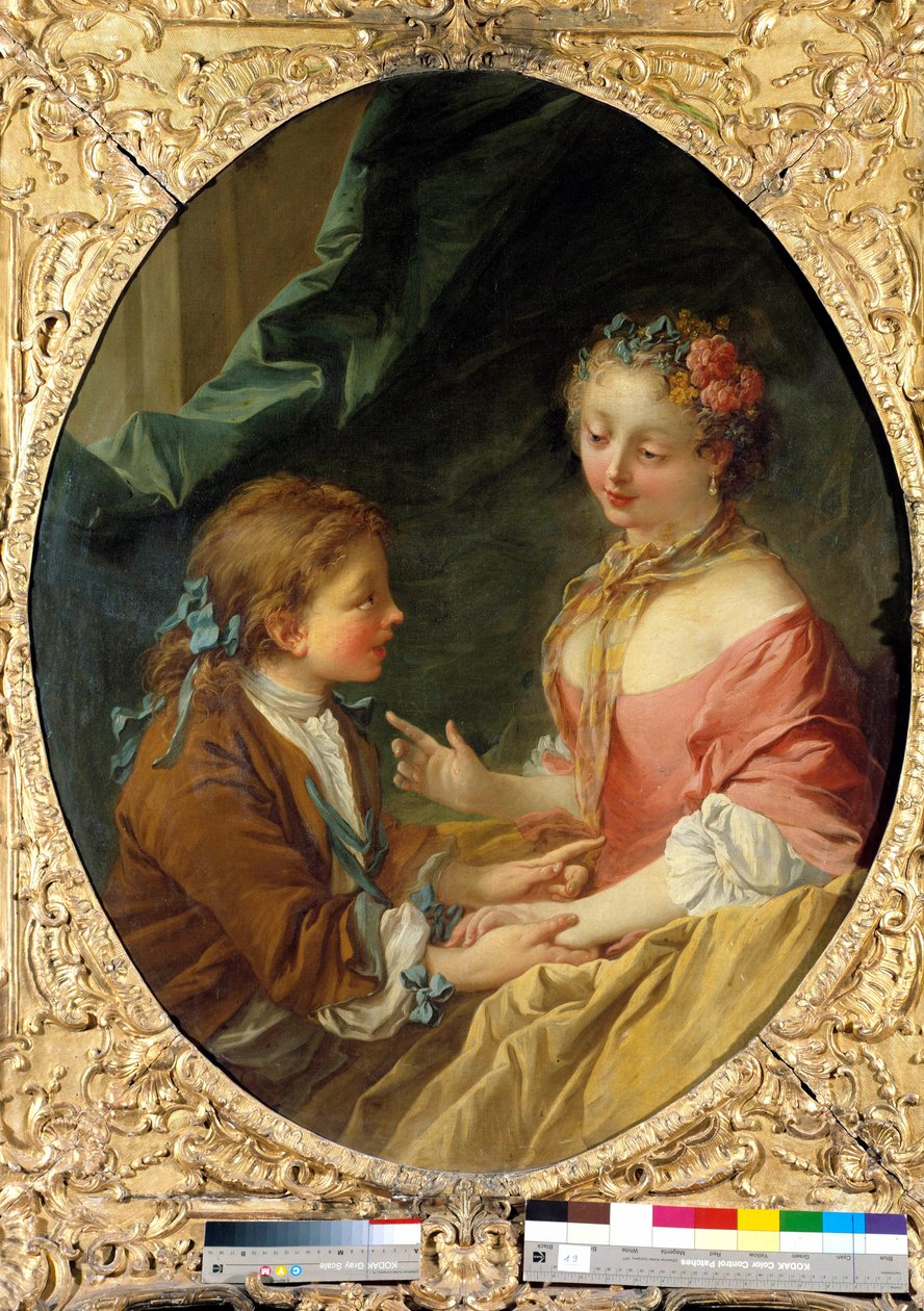 Av tre ting vil du lage en? Galant scene. Maleri av Francois Boucher (1703-1770). 1734 Privat samling av François Boucher