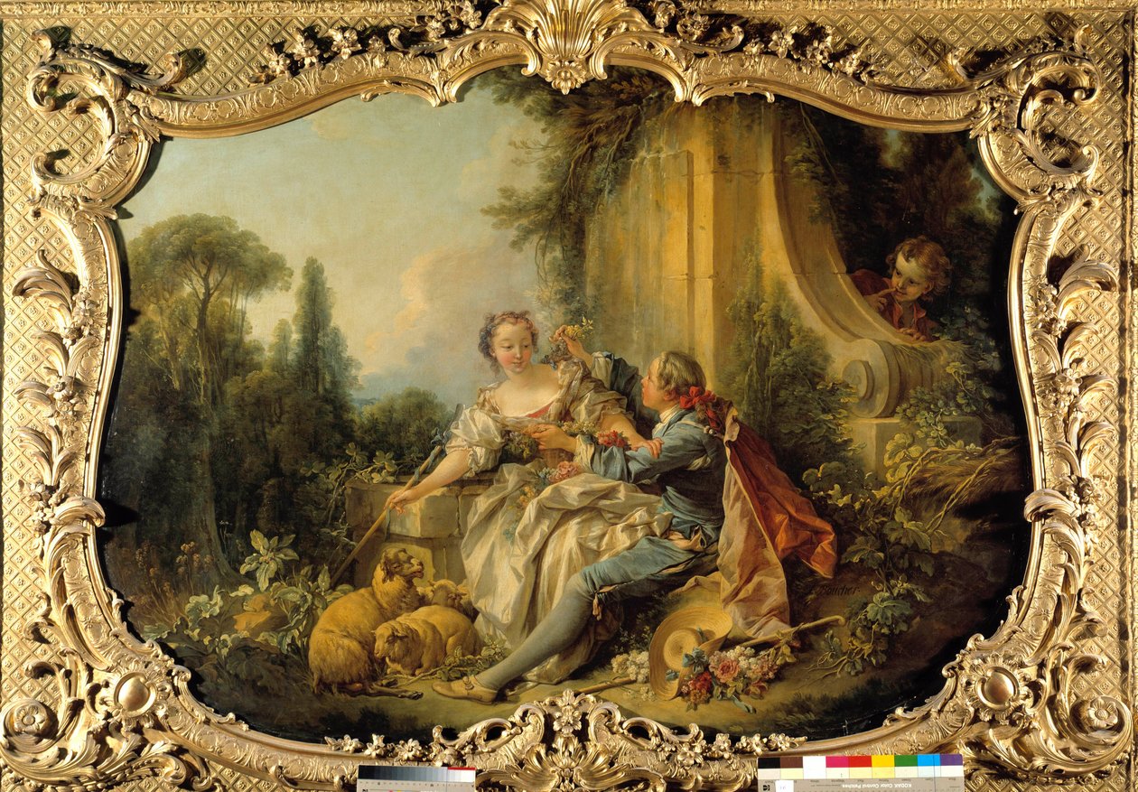 Pastor Gallant Scene Bucolic. Maleri av Francois Boucher (1703-1770). 1737-1738. Paris, Nasjonalarkivet av François Boucher