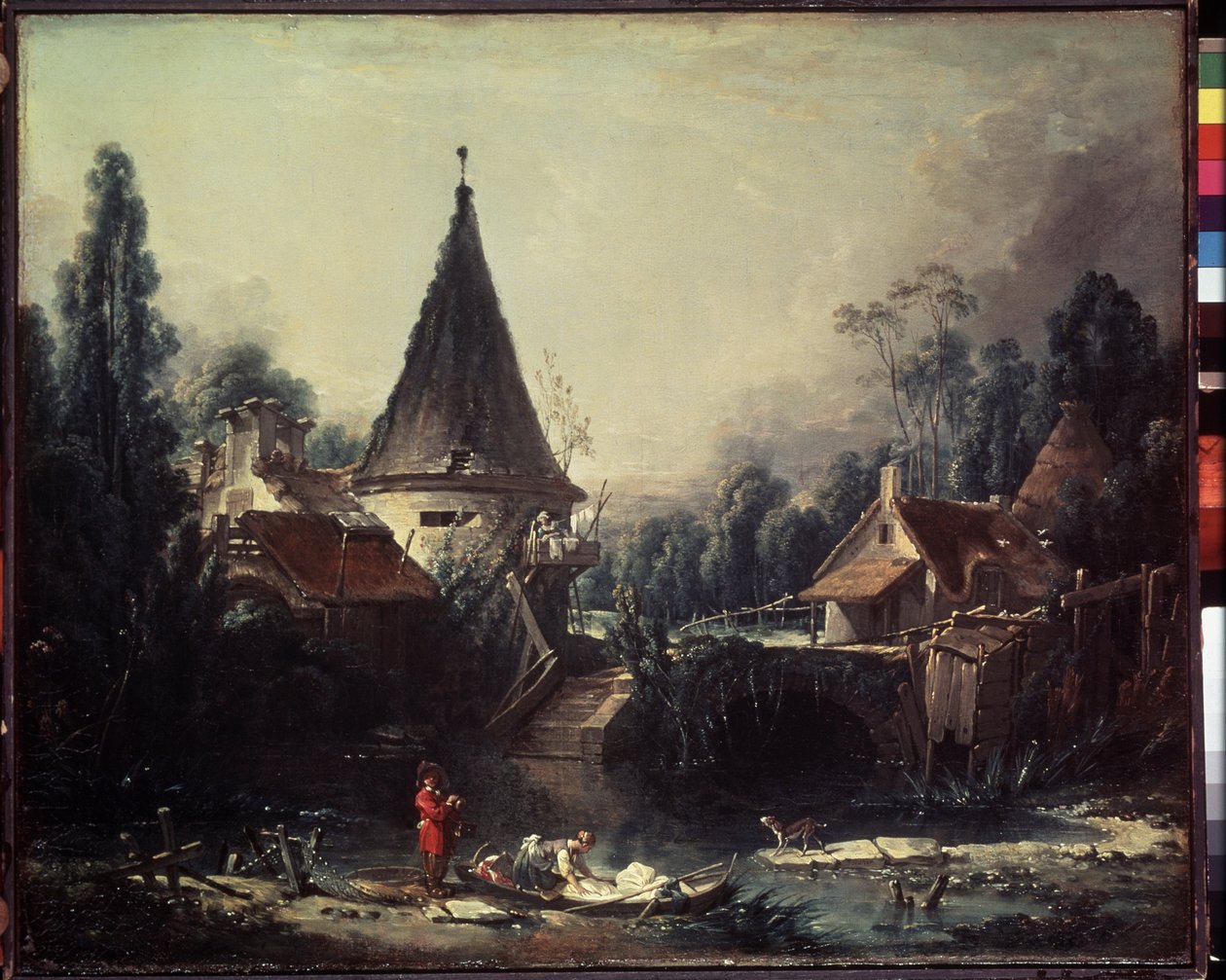 ""Landskap nær Beauvais"" (Landskap nær Beauvais) Maleri av Francois Boucher (1703-1770) Rundt 1740 Dim. 49x58 cm Eremitagemuseet, St. Petersburg (Saint-Petersburg) av François Boucher