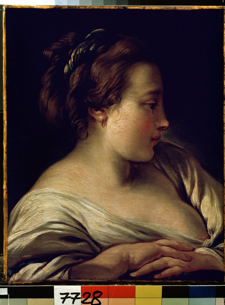 ""Portrait of a young girl"" (Hoved of a girl) Maleri av Francois Boucher (1703-1770) 1740-1750 Dim. 36x28 cm Eremitagemuseet, St. Petersburg (Saint-Petersburg) av François Boucher