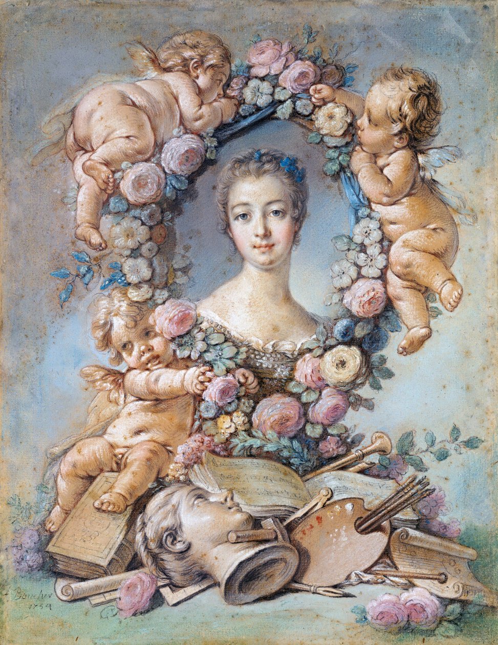 Portrett av Marquise de Pompadour (1721-1764) (Jeanne Antoinette Poisson, kjent som Madame de Pompadour av François Boucher