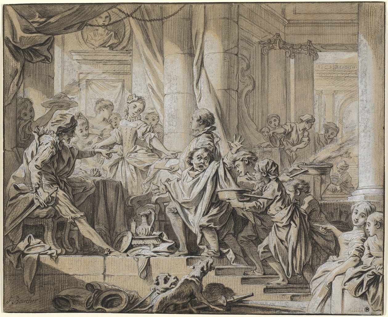 Sancho på flukt fra hertugens tjenere av François Boucher