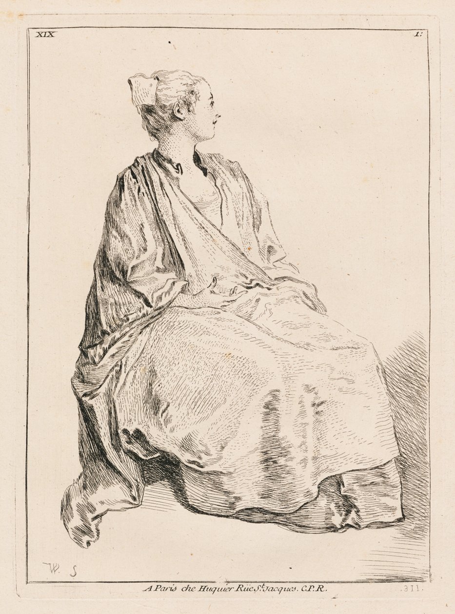 Sittende kvinne vendt mot høyre av François Boucher