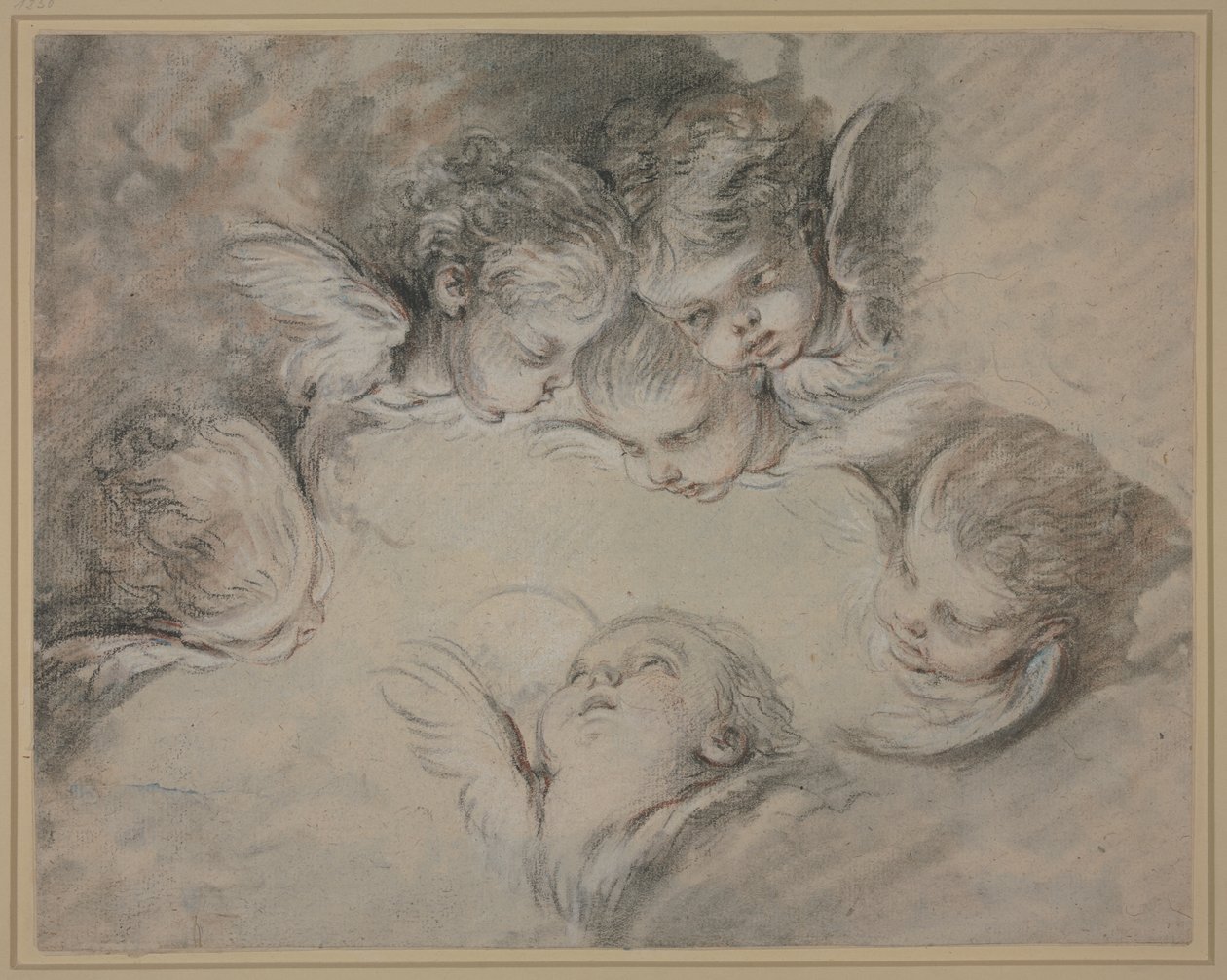 Seks englehoder i skyene av François Boucher