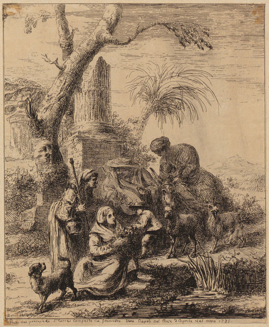 Sittende kvinne [Femme de Matsmey] ved siden av en palme, blad fra serien «Diverses figures chinoises [...]» av François Boucher