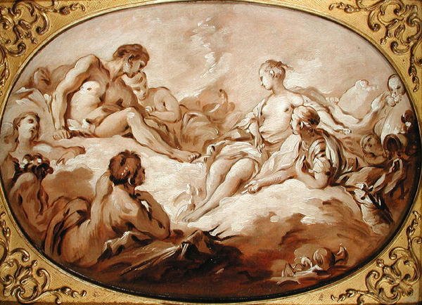 The Apotheosis of Aeneas, eller Aeneas presentert for gudene av Venus, ca. 1746 (grisaille) av François Boucher