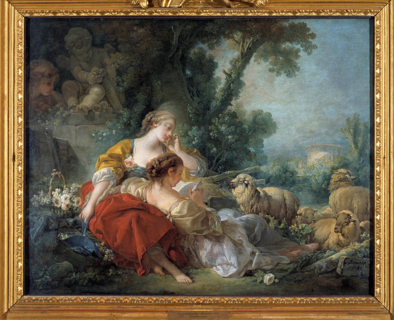 The School of Friendship Scene bucolique: to gjetere og flokken. Maleri av Francois Boucher (1703-1770) 1760 Karlsruhe. Staatliche Kunsthalle av François Boucher