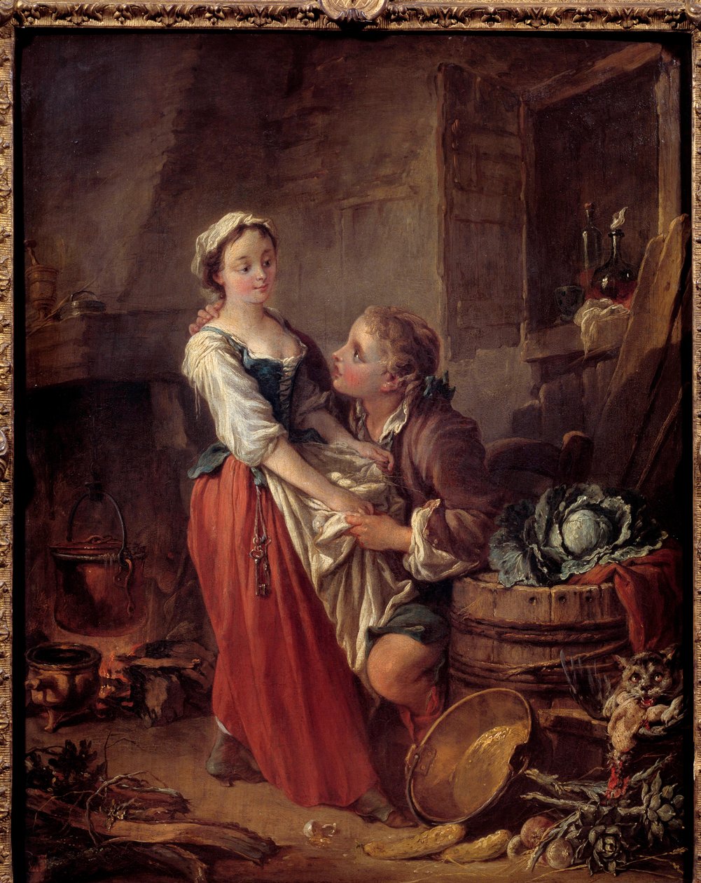 Den vakre kokken Scene galante på et kjøkken. Maleri av Francois Boucher (1703-1770). 1738 Paris. Musee Cognacq Jay av François Boucher