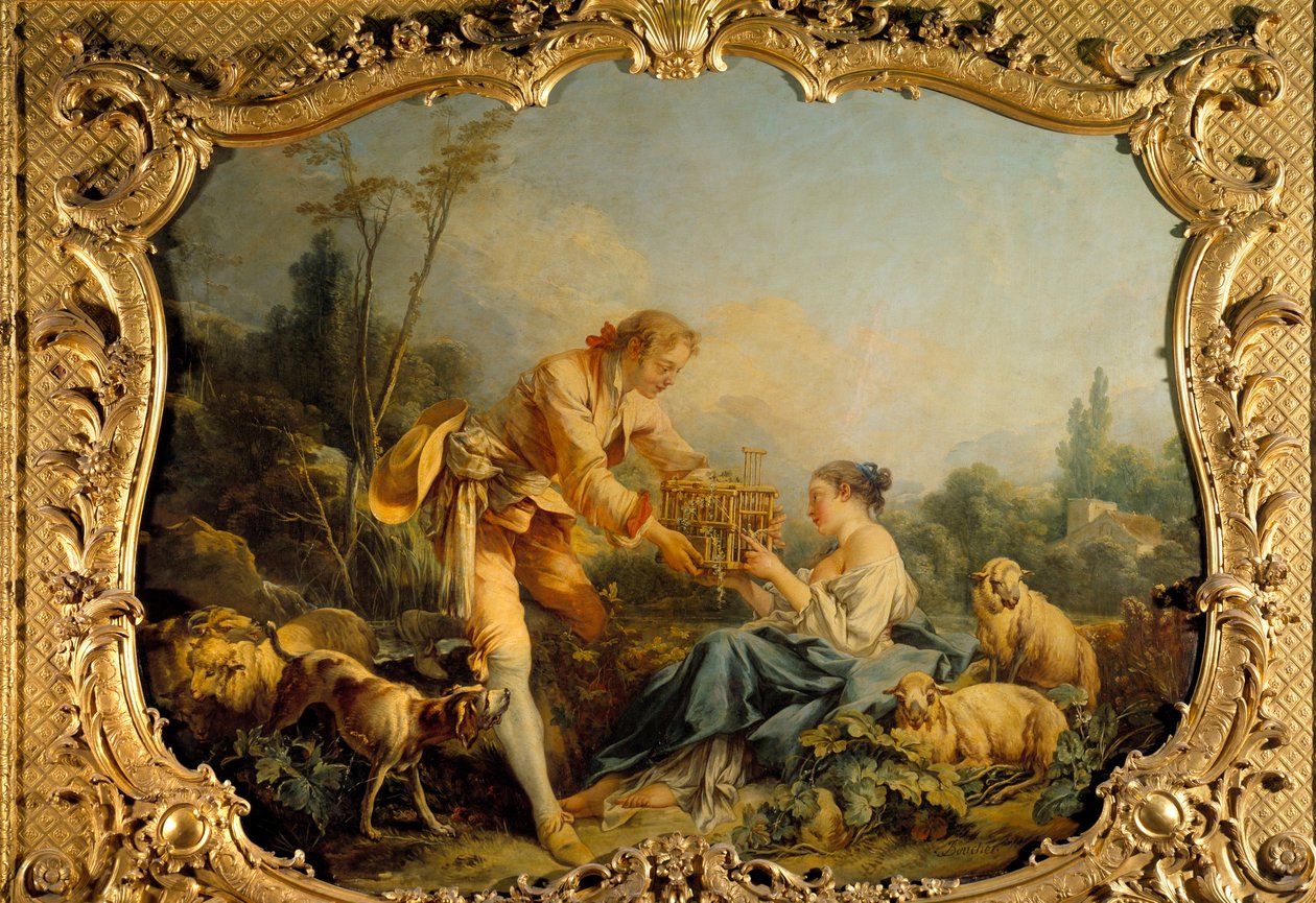 Den selvtilfredse pastorale pastorale scenen. Maleri av Francois Boucher (1703-1770) 1737 Paris, archives nationales av François Boucher