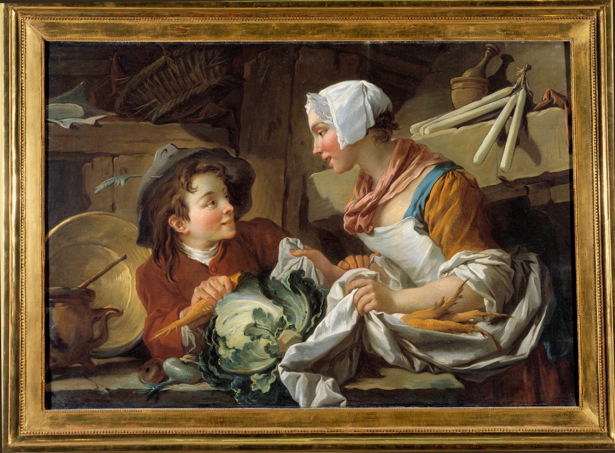 Kokken og en ung mann Maleri av Francois Boucher (1703-1770) 1735. Musee de Sainte Adresse av François Boucher