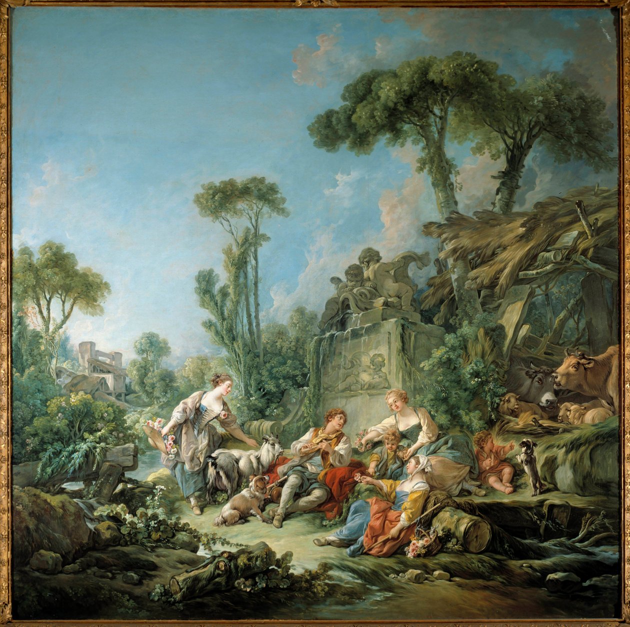 Idyllen til den bukoliske scenegjeteren. Maleri av Francois Boucher (1703-1770) 1768 Søn. 2,4x2,37 m. New York. Metropolitan Museum av François Boucher