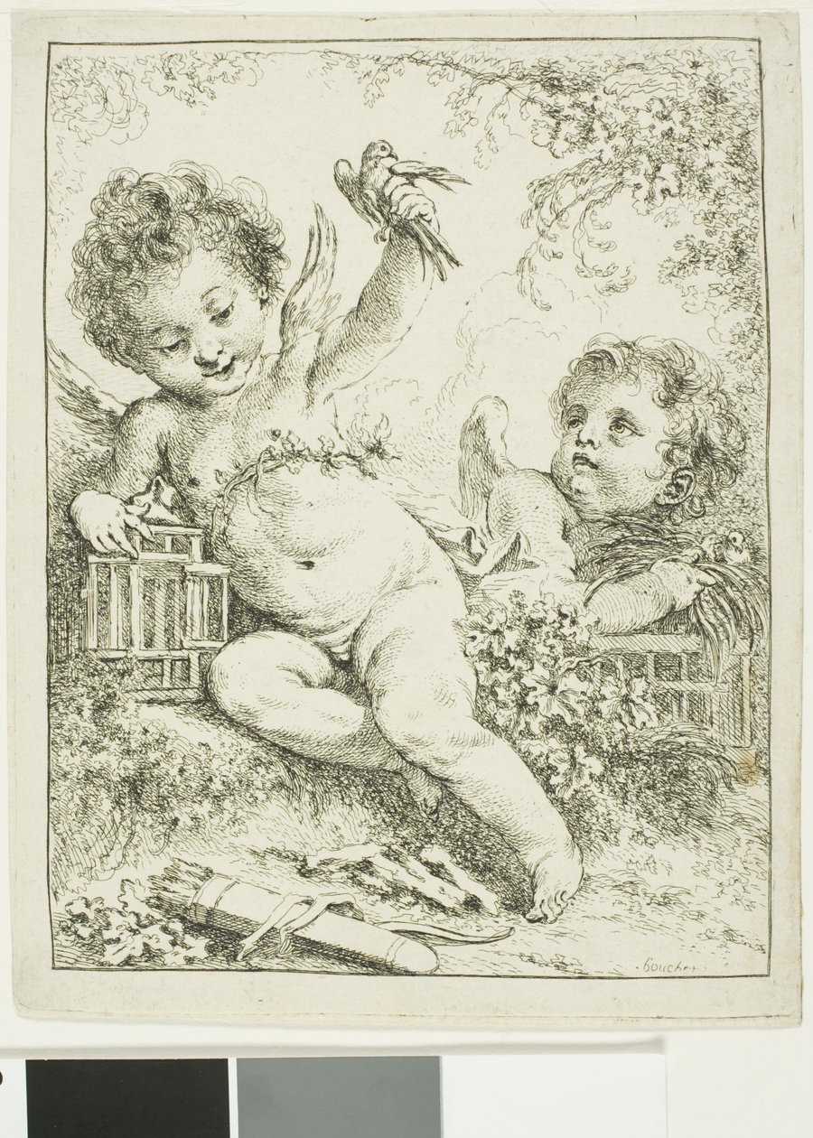 To putti med en fugl av François Boucher