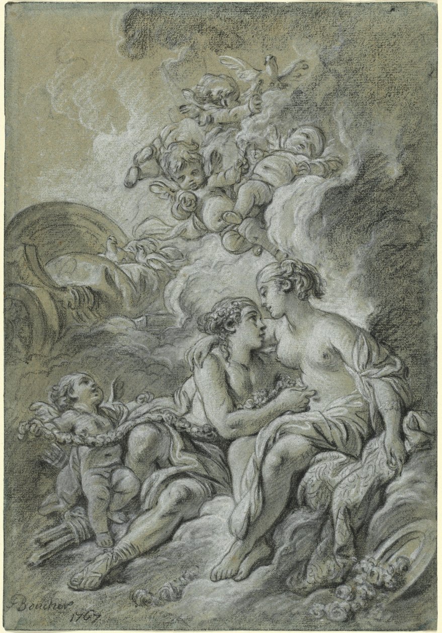 Venus lener seg mot sin kjære Adonis ... av François Boucher