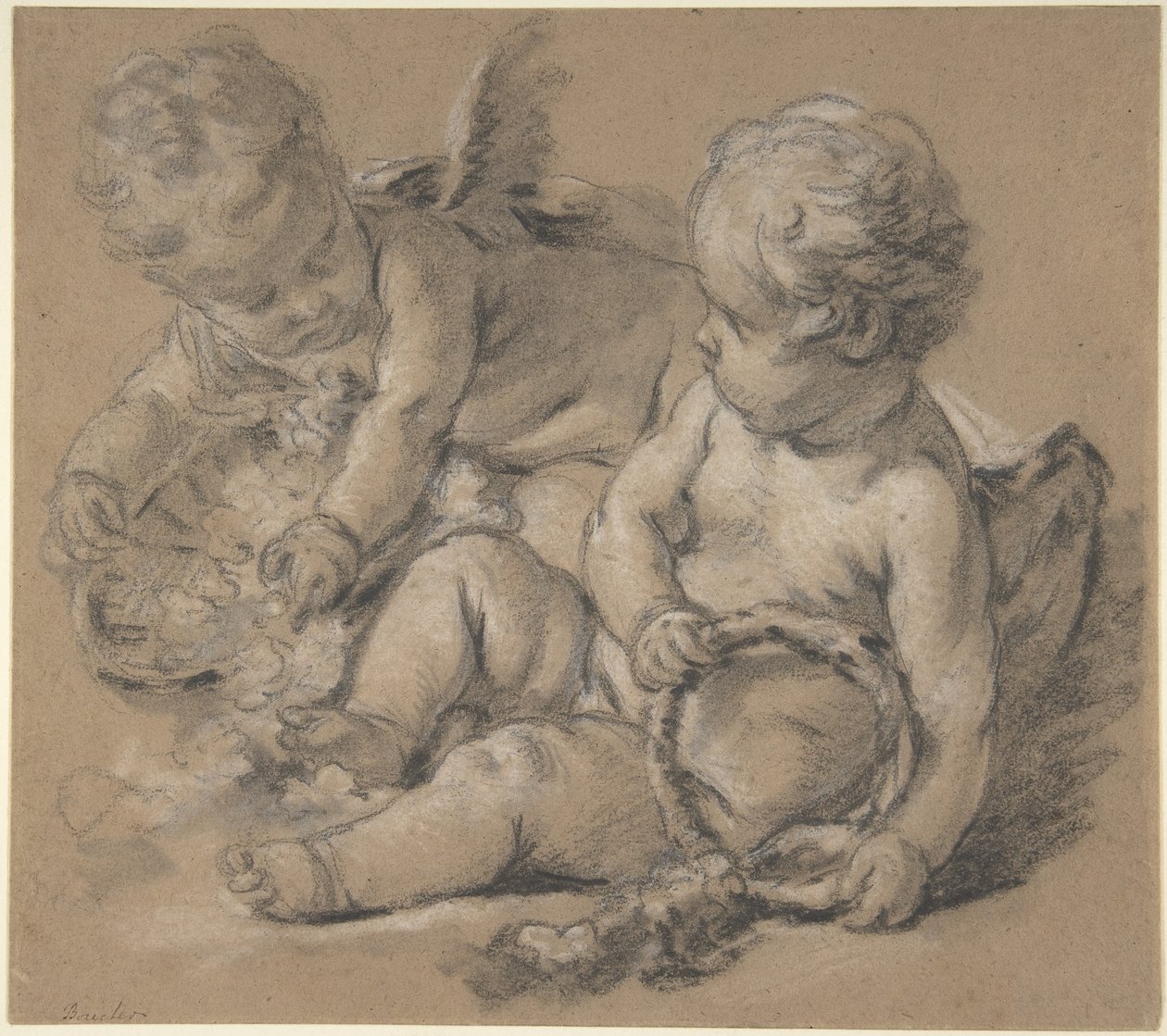 Bevingede putti med blomster av François Boucher