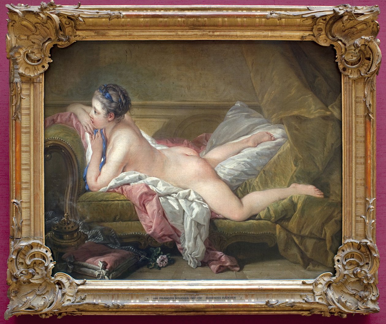 Ung jente liggende (portrett av Marie Louise O Murphy). Naken på en sofa eller den blonde odalisque. (Marie-Louise O