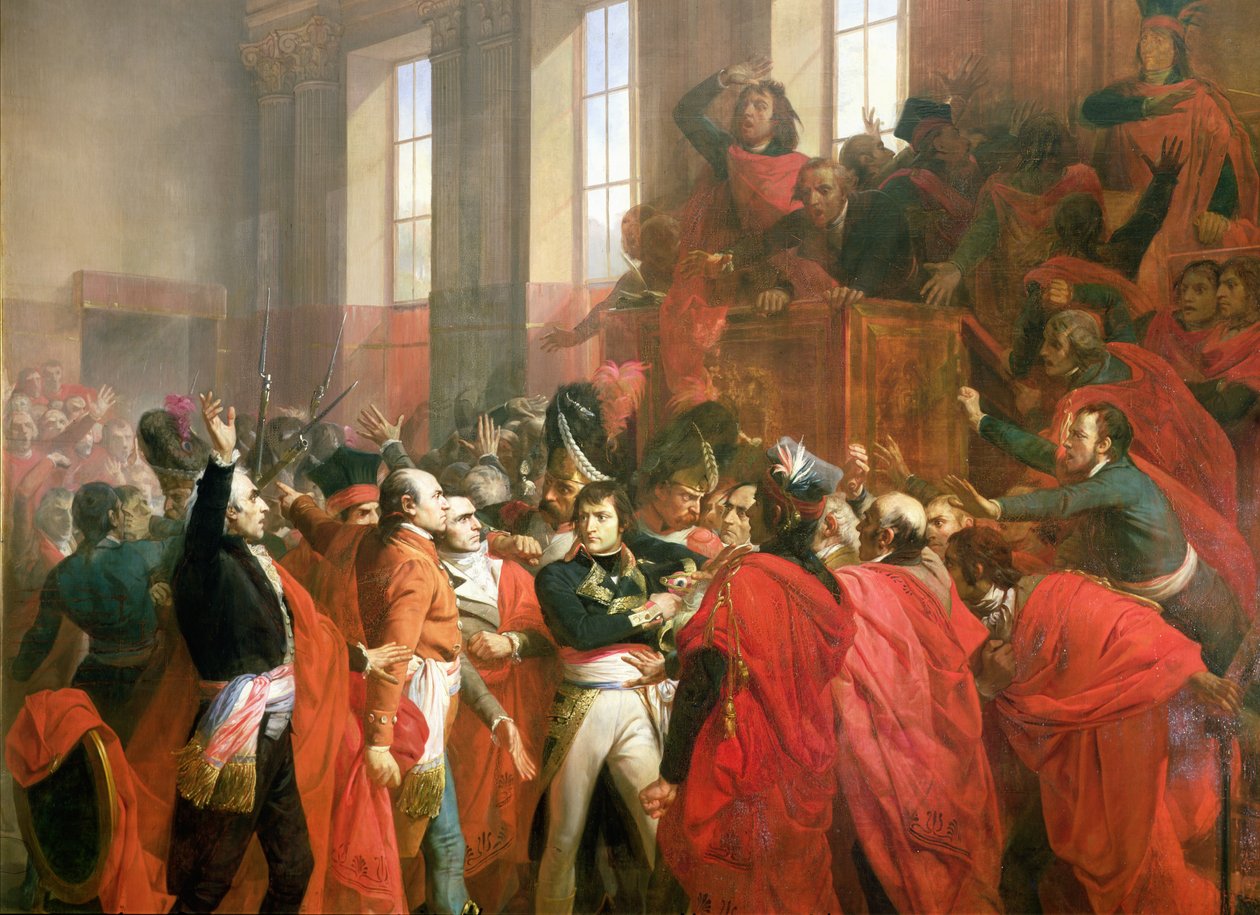 Bonaparte og rådet for fem hundre ved St. Cloud, 10. november 1799, 1840 (detalj av 50509) av Francois Bouchot
