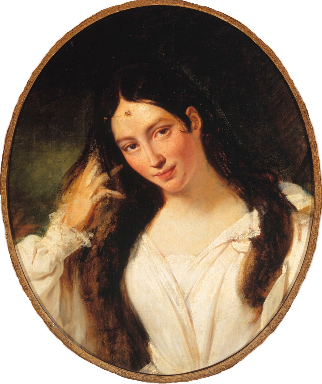 Portrett av operasangerinnen Maria Malibran-Garcia 1808-1836, som Desdemona, av Francois Bouchot