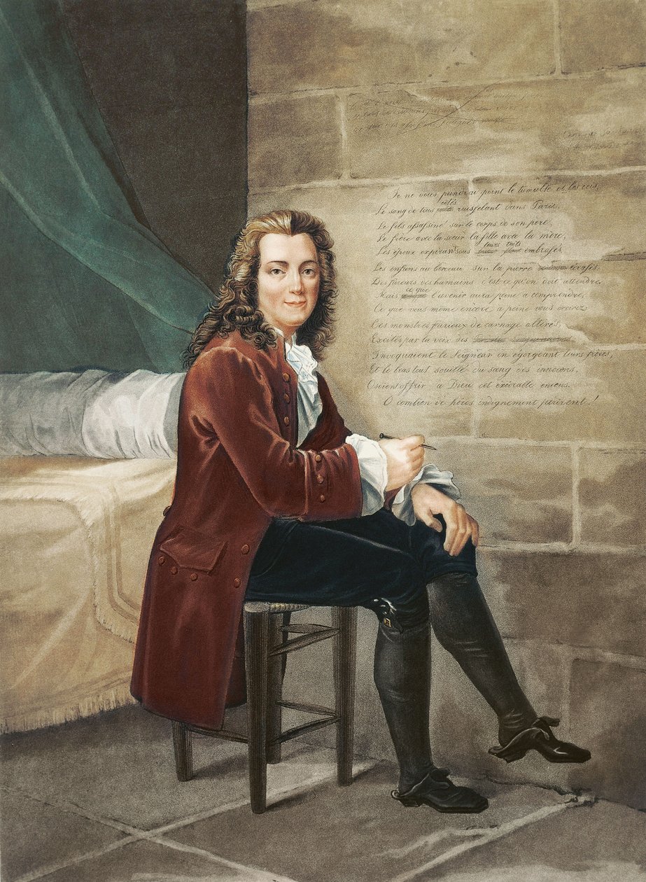 Voltaire fengslet i Bastillen og skrev La Henriade i 1728 av Francois Bouchot