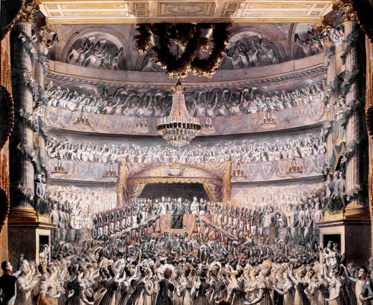 Louis XVIII (1755-1824) deltar på teateret i Odeon på en fest holdt av nasjonalgarden i Paris i 1819 Tegning av Francois Buffet (1789-1843) Søn. 36x44 cm Versailles, musee du chateau av Francois Buffet