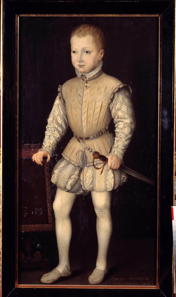 Portrett av Henrik IV av Navarra (1553-1610), et barn i en alder av 4, under oppholdet i Paris med foreldrene i 1557, deretter prins av Navarra Maleri av Francois Bunel II (ca. 1552-før 1599). 1557. Dim. 1,25x0,64 m. Versailles, Versailles slott av Francois Bunel