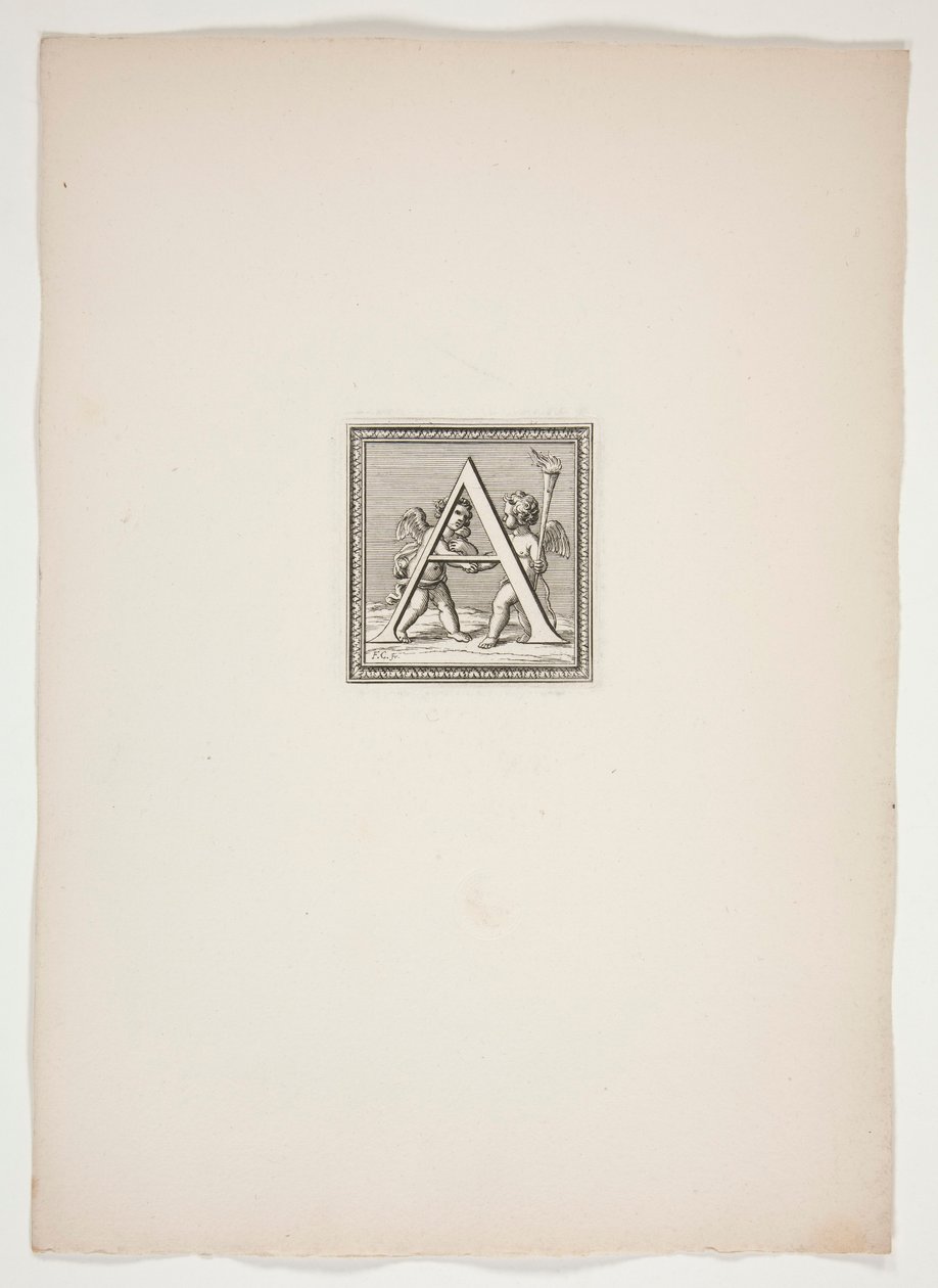 Et monogram med Putti av Francois Chauveau