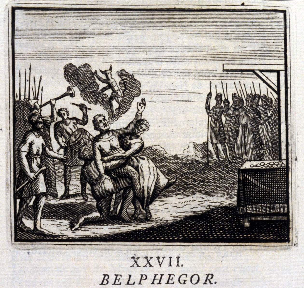 Belphegor. Fabler av Jean de La Fontaine (1621-95). Illustrasjon av Francois Chauveau (1613-1676). Utgave av 1728. av Francois Chauveau