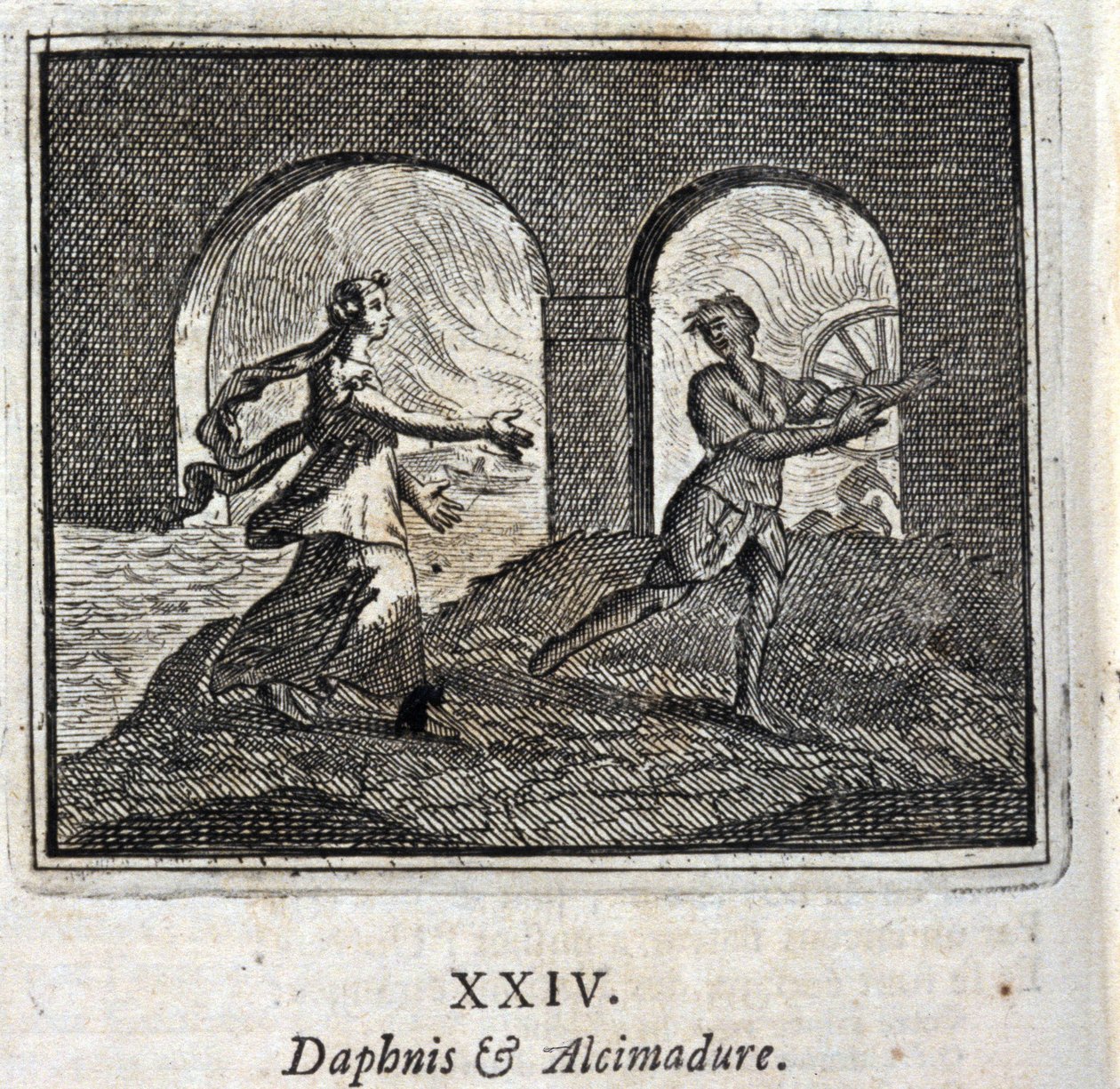 Daphnis og Alcimadura. Fabler av Jean de La Fontaine (1621-95). Illustrasjon av Francois Chauveau (1613-1676). Utgave av 1728. av Francois Chauveau