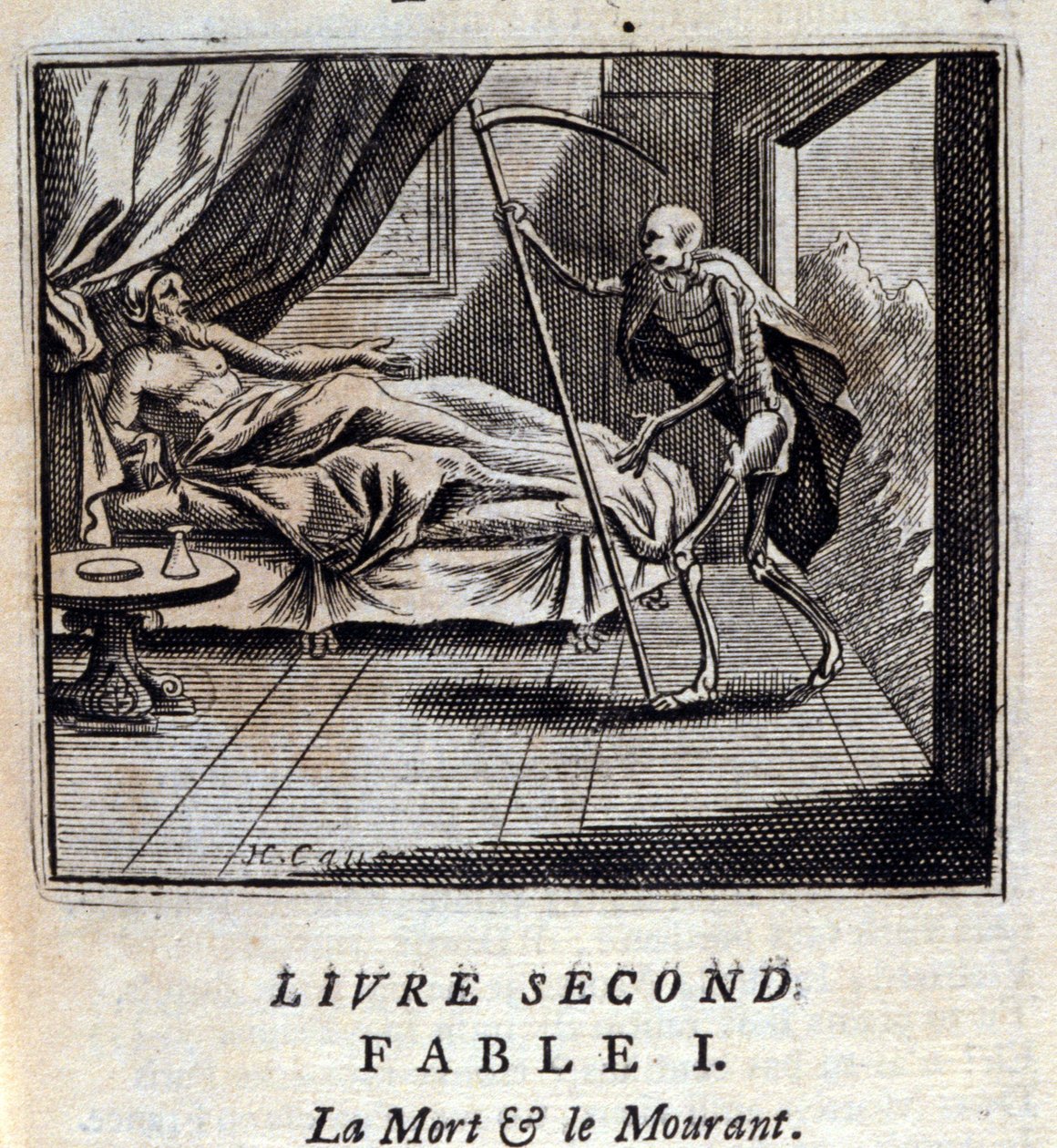 Død og døende. Fabler av Jean de La Fontaine (1621-95). Illustrasjon av Francois Chauveau (1613-1676). Utgave av 1728. av Francois Chauveau