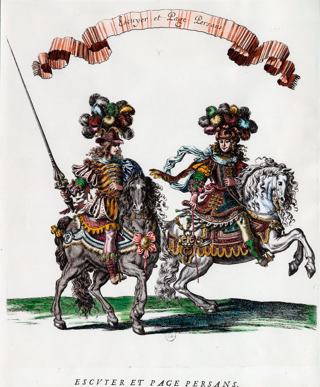 Ecuyer og persisk side under karusellen gitt av kong Louis XIV (1639-1715) Gravering av Francois Chauveau (1613-1676) rundt 1662 Privat samling av Francois Chauveau