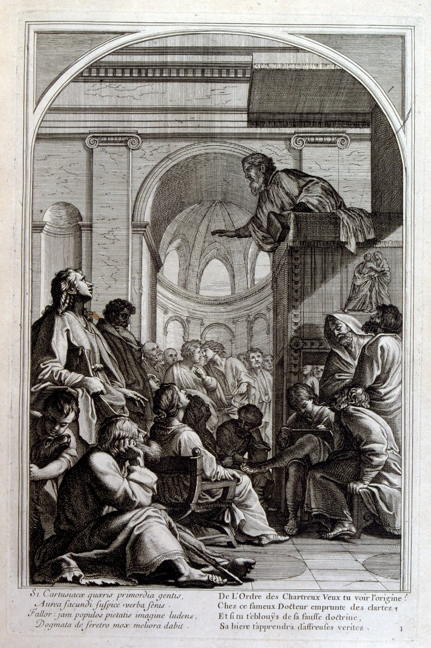 Gravering av Francois Chauveau 1680 'The life of St Bruno' grunnlegger av Chartreux-ordenen av Francois Chauveau