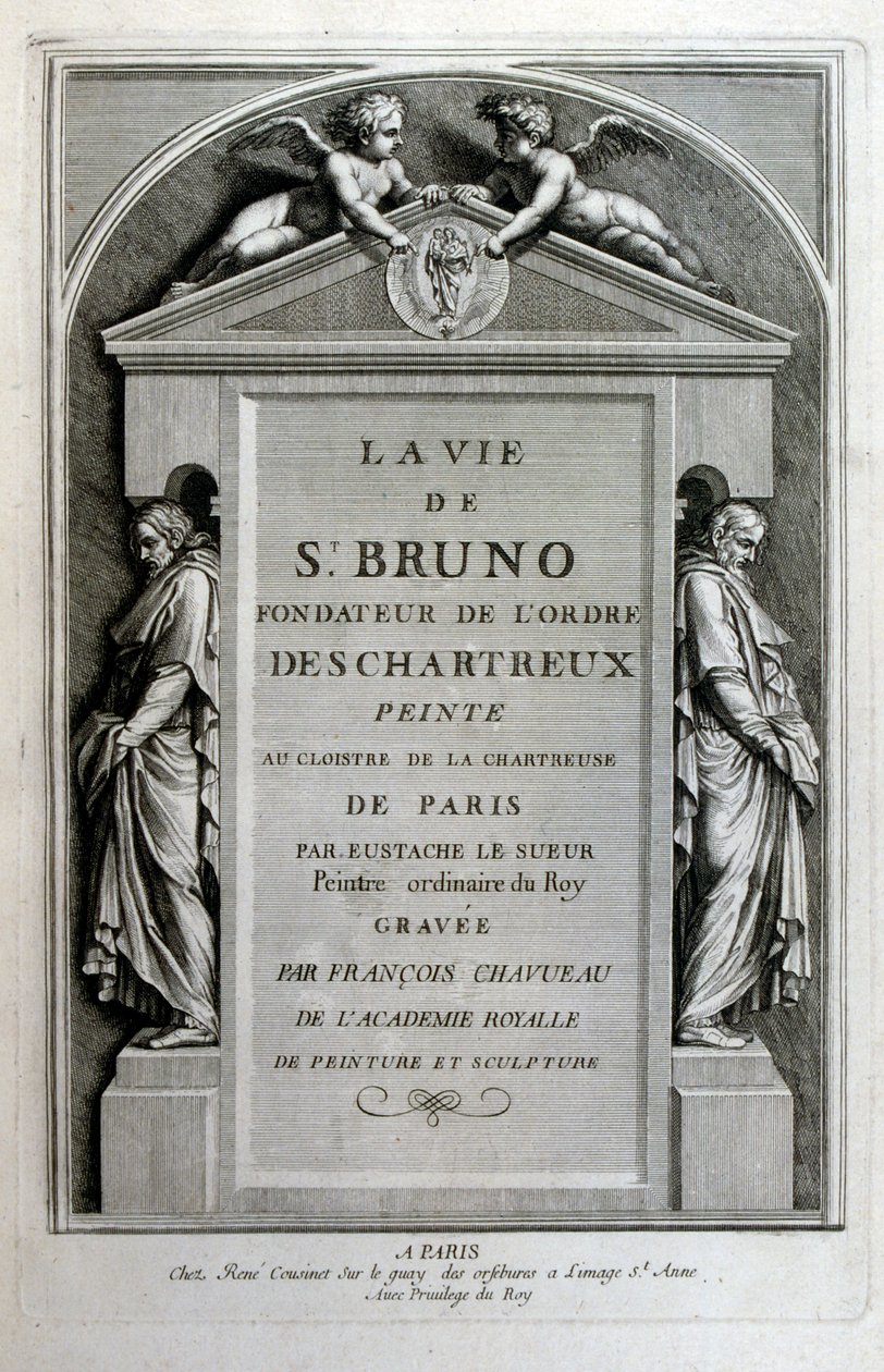 Gravering av Francois Chauveau 1680 'The life of St Bruno' grunnlegger av Chartreux-ordenen av Francois Chauveau