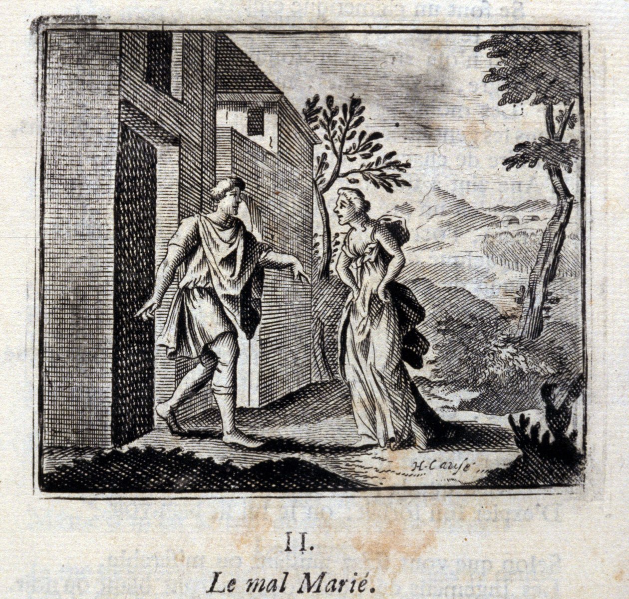 Ondskapen gifter seg. Fabler av Jean de La Fontaine (1621-95). Illustrasjon av Francois Chauveau (1613-1676). Utgave av 1728. av Francois Chauveau