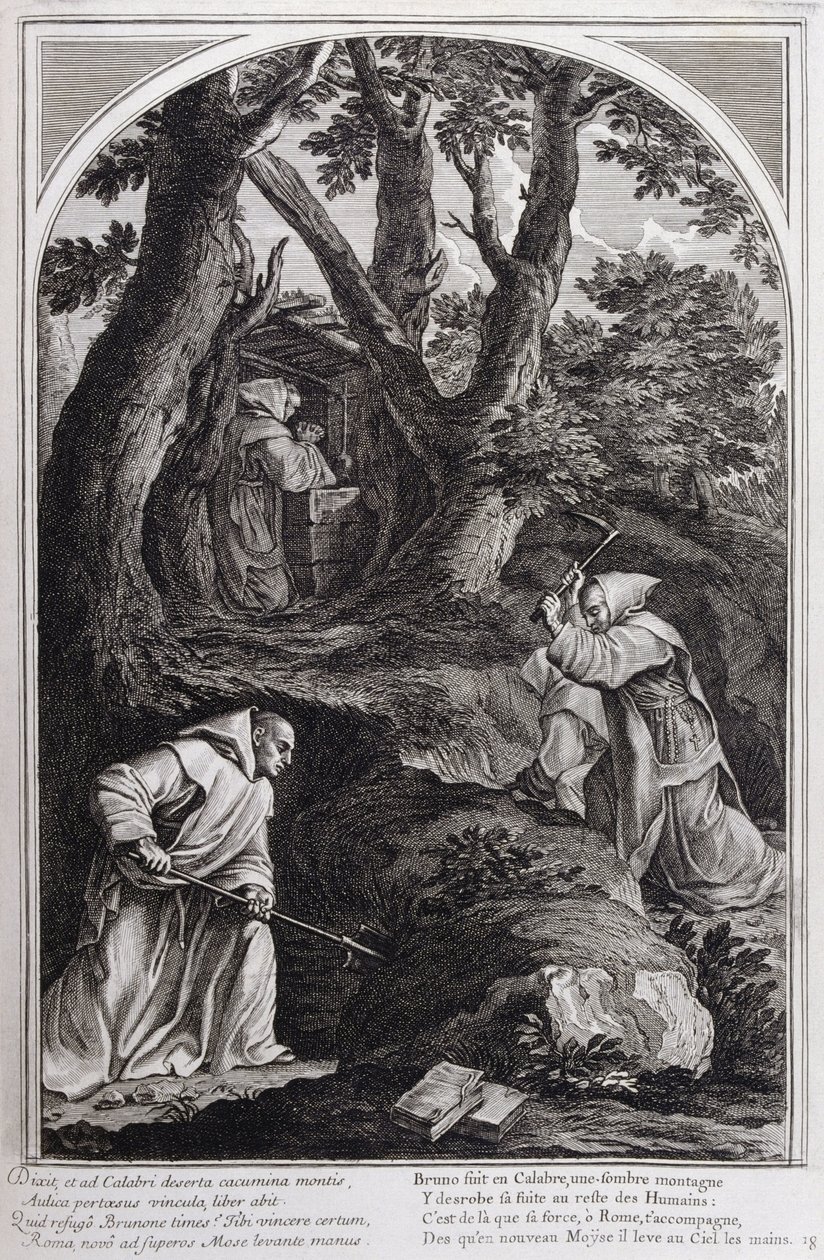 Illustrasjon fra 'Livet til St. Bruno, grunnleggeren av Chartreux-ordenen' Paris 1660. etter maleriene til Eustache Le Sueur og gravert av Fran Sois Chauveau ©UIG/Leemage av Francois Chauveau