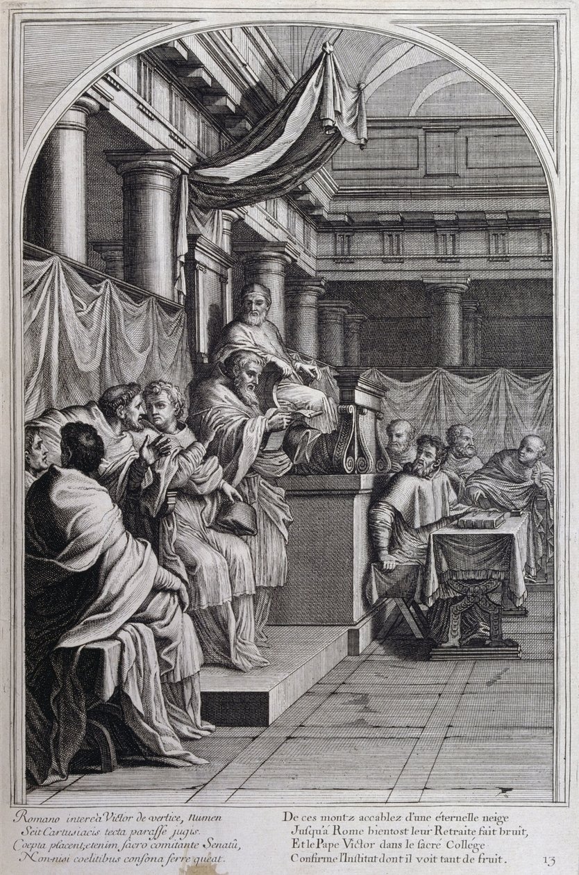 Illustrasjon fra 'Livet til St. Bruno, grunnleggeren av Chartreux-ordenen' Paris 1660. etter maleriene til Eustache Le Sueur og gravert av Fran Sois Chauveau ©UIG/Leemage av Francois Chauveau