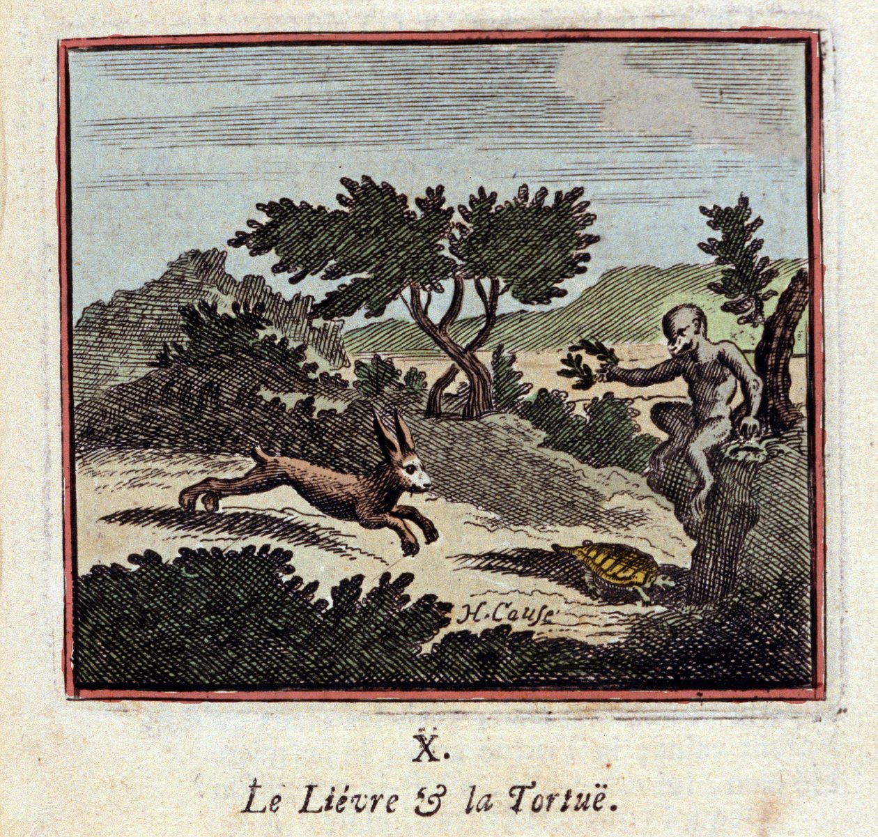 Haren og skilpadden - Fabler av Jean de La Fontaine (1621-1695) - Illustrasjon av Francois Chauveau (1613-1676) - Utgave av 1728 av Francois Chauveau