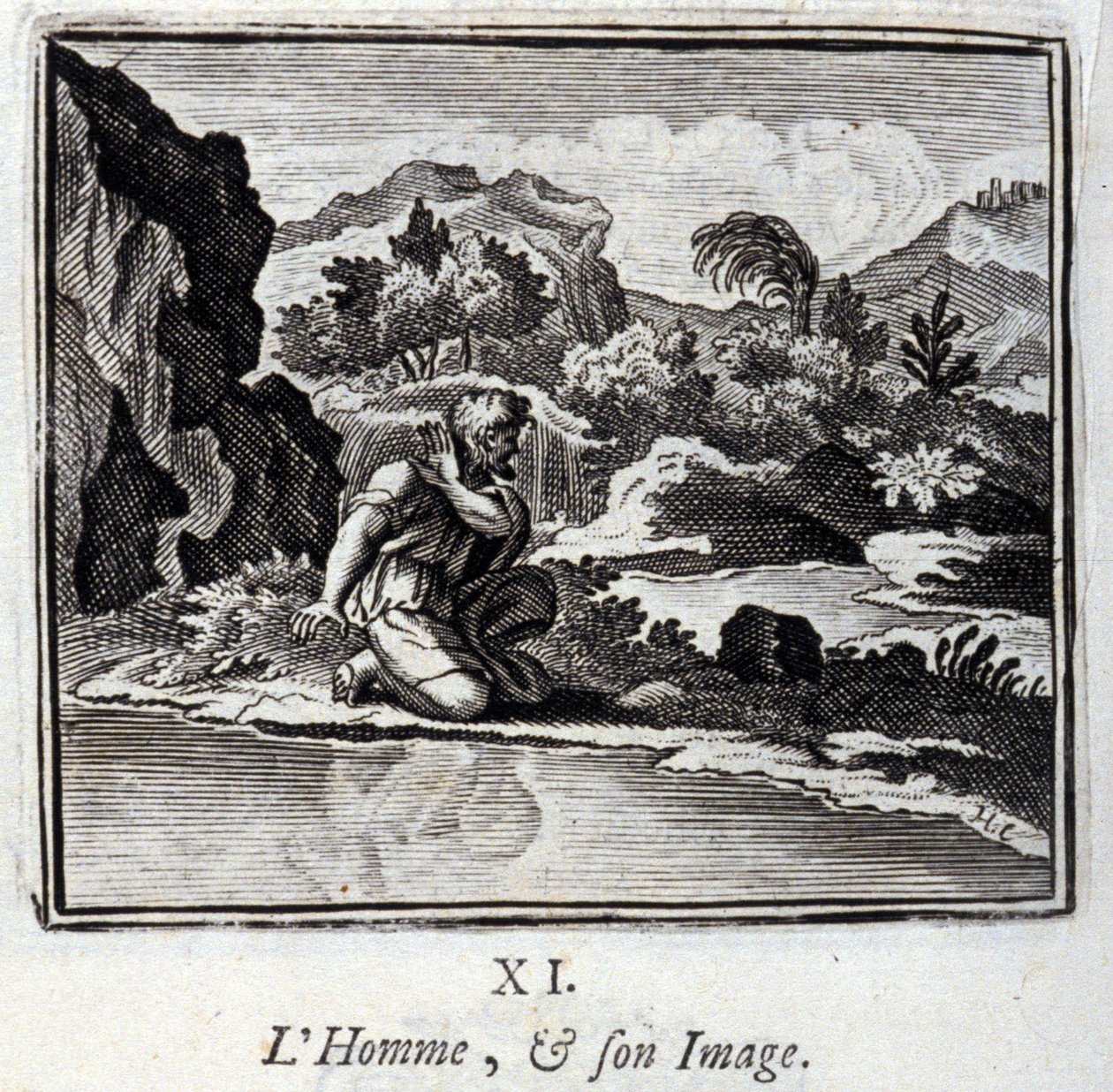 Mennesket og hans bilde. Fabler av Jean de La Fontaine (1621-95). Illustrasjon av Francois Chauveau (1613-1676). Utgave av 1728. av Francois Chauveau