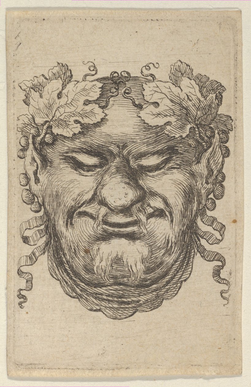 Maske av Bacchus med en krans av drueblader og bånd, fra Divers Masques, ca. 1635-45. av Francois Chauveau