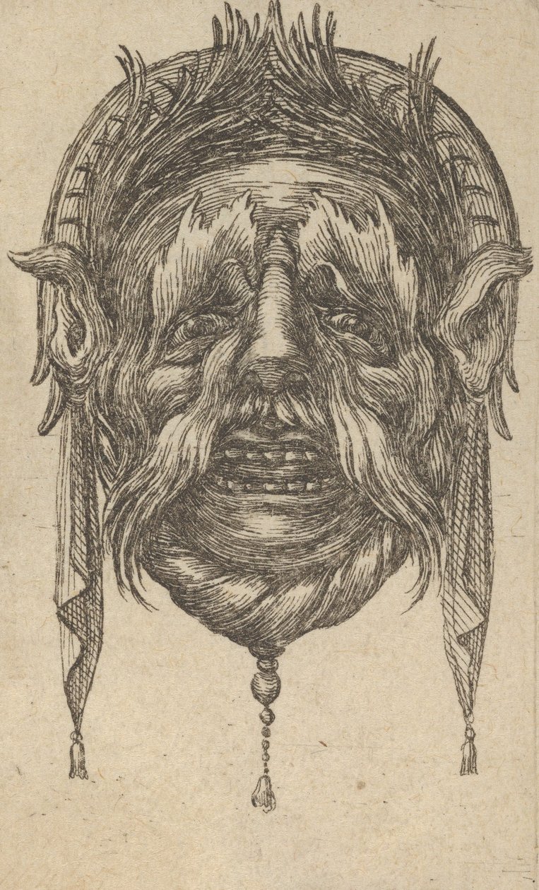 Maske med lange øyenbryn og bart og hodeplagg med dinglende klut, fra Dive..., ca. 1635-45. av Francois Chauveau
