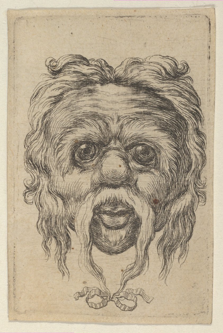 Maske med lang bart bundet med et bånd under haken, fra Divers Masques, ca. 1635-45. av Francois Chauveau