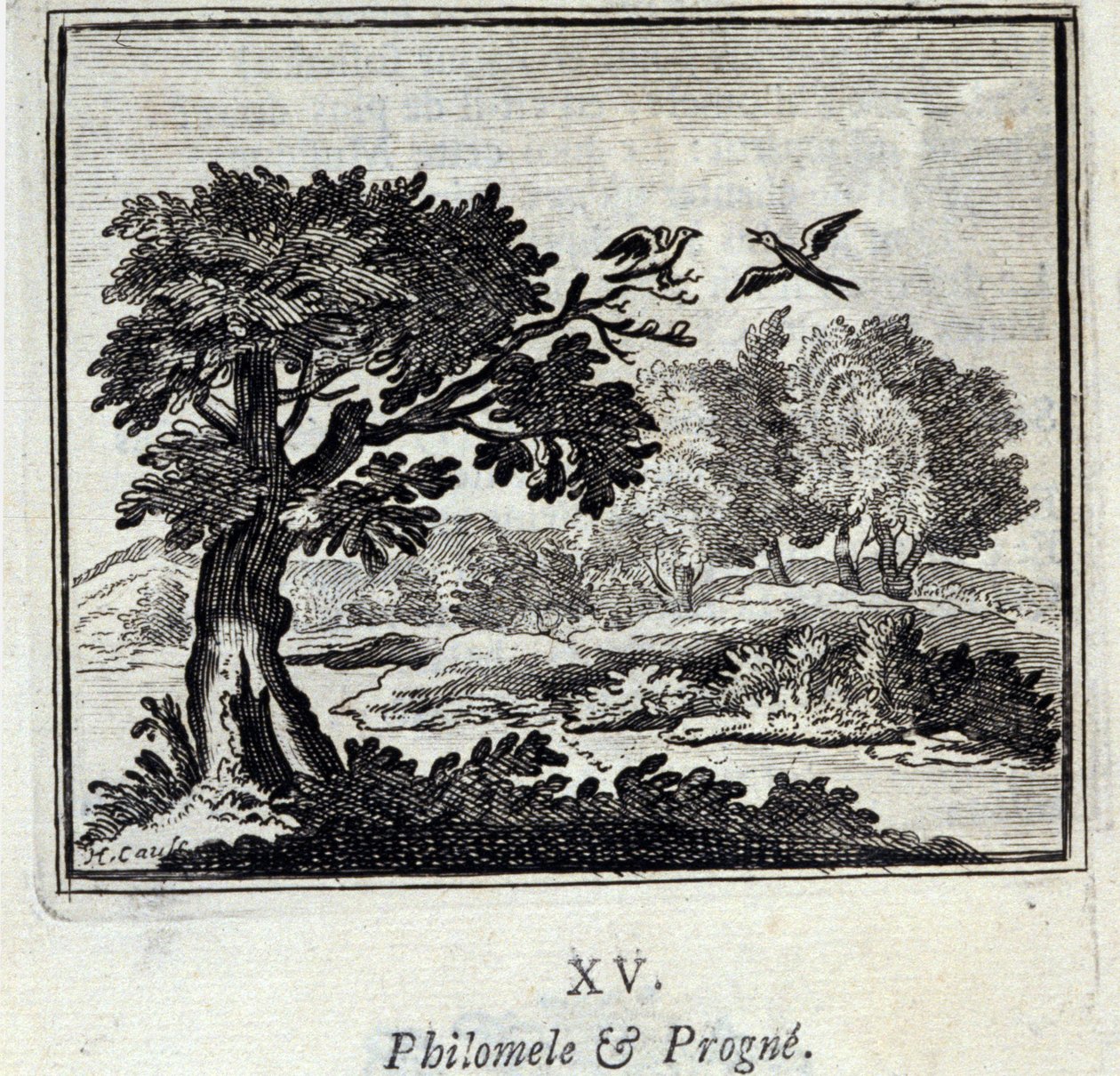 Philomele og Progne. Fabler av Jean de La Fontaine (1621-95). Illustrasjon av Francois Chauveau (1613-1676). Utgave av 1728. av Francois Chauveau