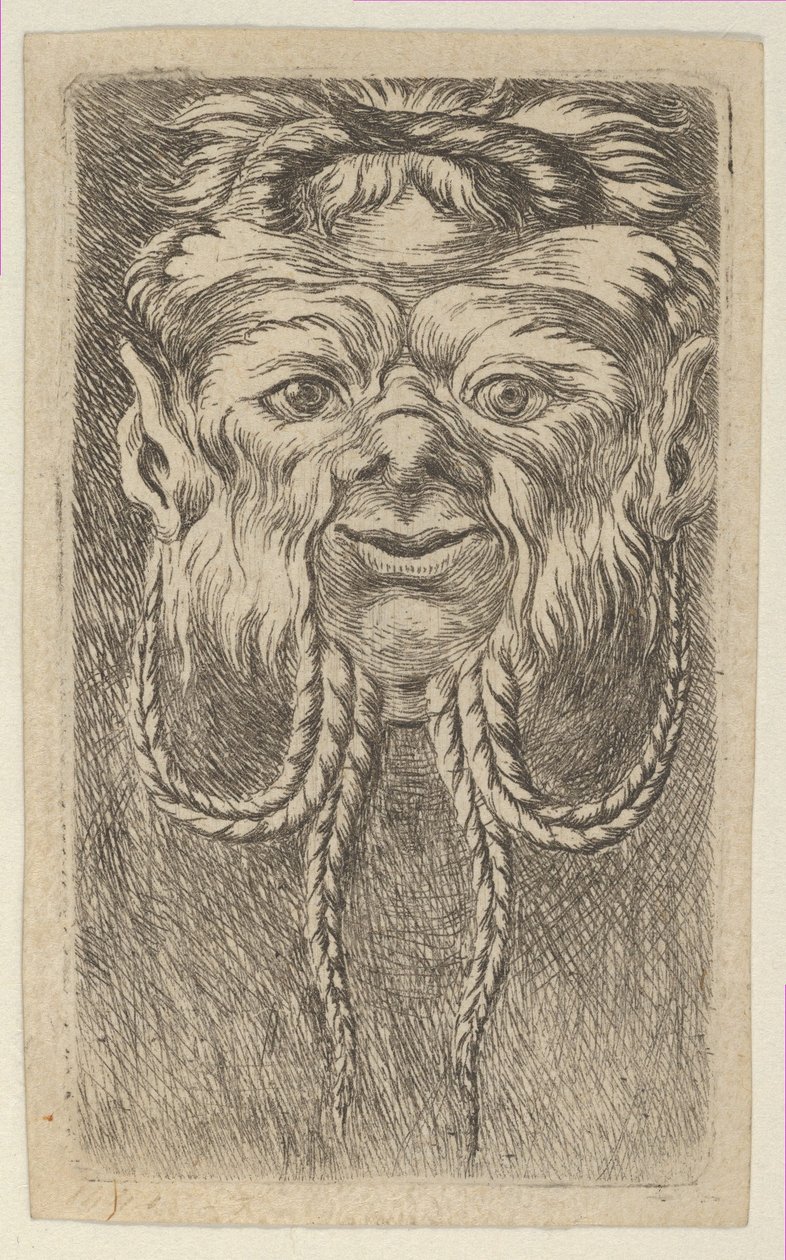 Satyrmaske med overlappende horn og fire flettede skjegg, fra Divers Ma..., ca. 1635-45. av Francois Chauveau