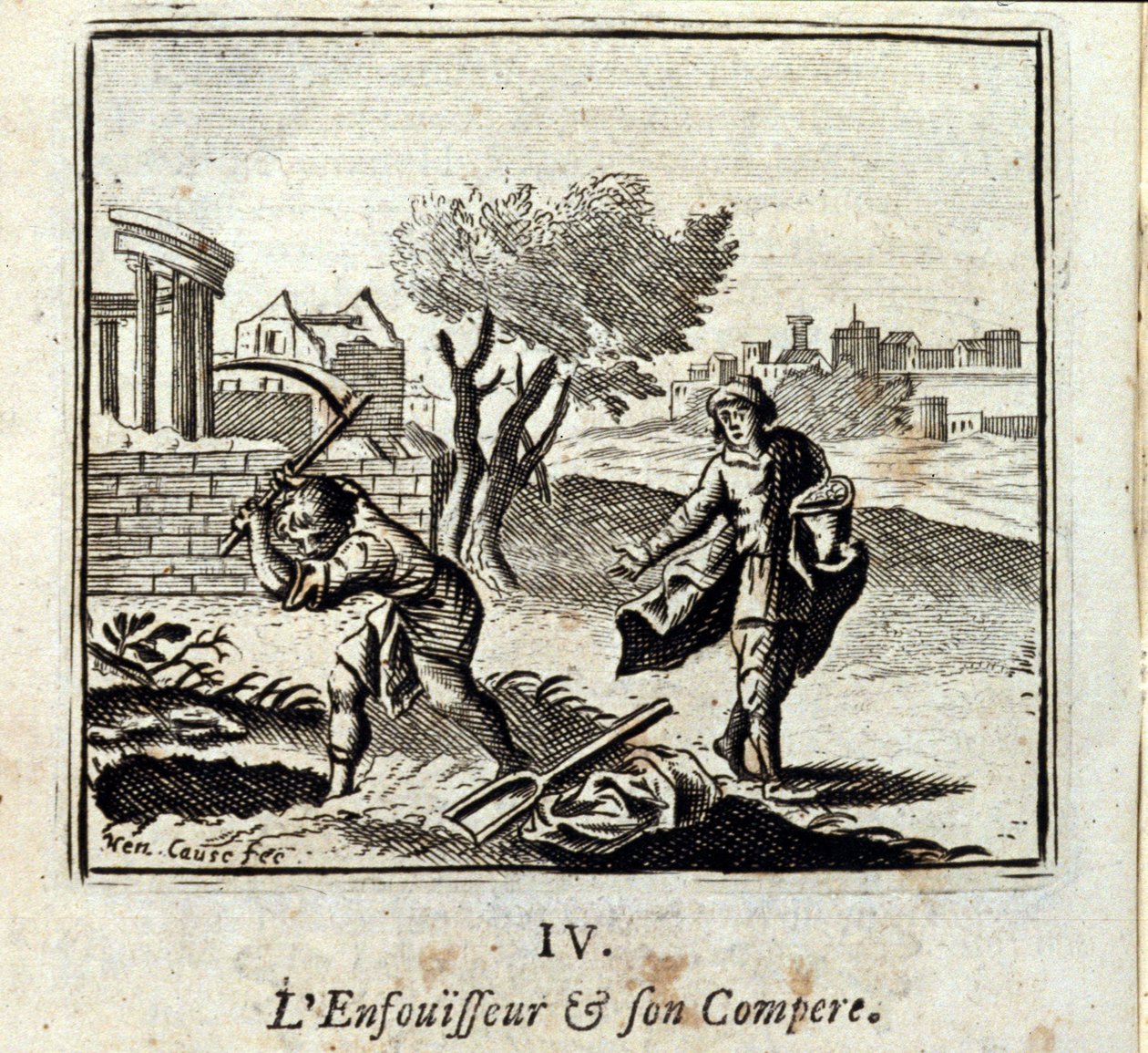 Brenneren og hans Compere. Fabler av Jean de La Fontaine (1621-95). Illustrasjon av Francois Chauveau (1613-1676). Utgave av 1728. av Francois Chauveau
