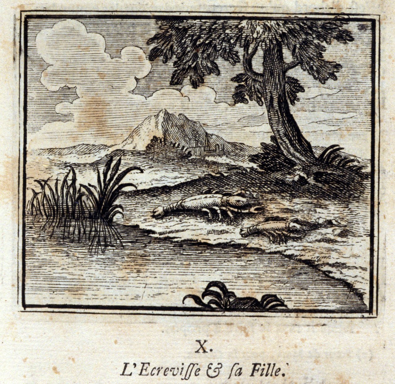 The Crevisse og datteren hans. Fabler av Jean de La Fontaine (1621-95). Illustrasjon av Francois Chauveau (1613-1676). Utgave av 1728. av Francois Chauveau