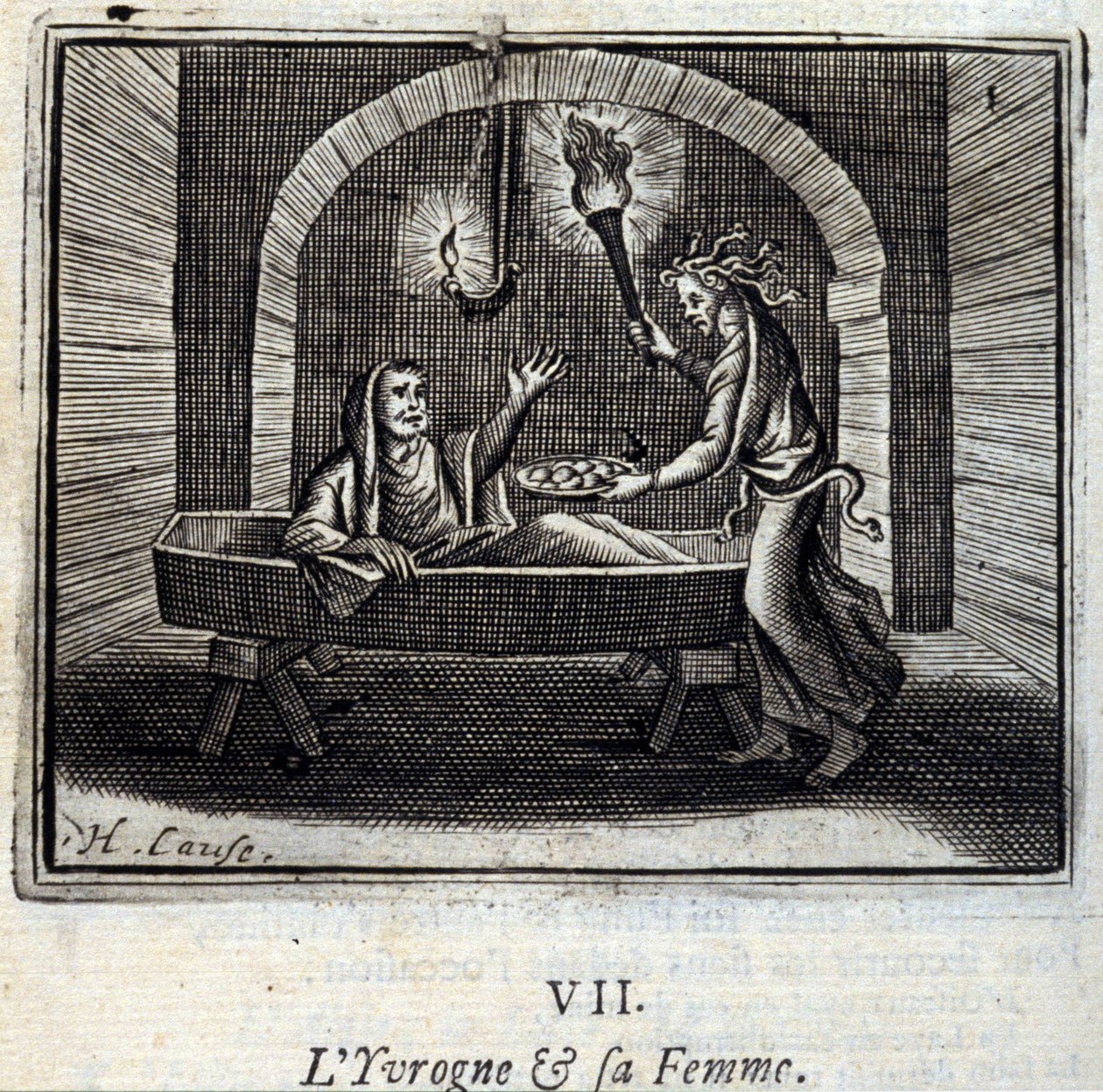 The Drunk og hans kone. Fabler av Jean de La Fontaine (1621-95). Illustrasjon av François Chauveau (1613-1676). Utgave av 1728. av Francois Chauveau