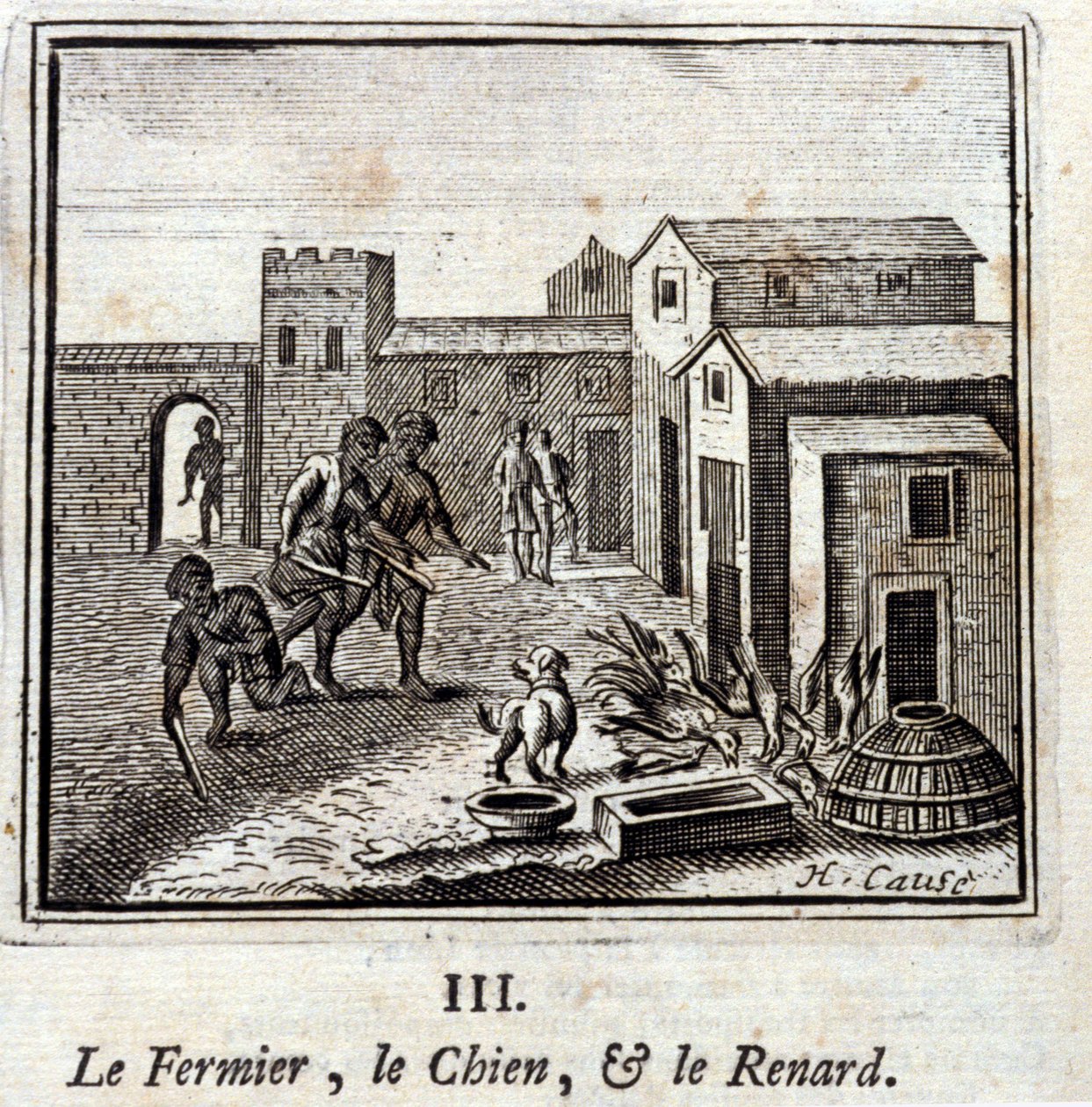 Bonden, hunden og reven. Fabler av Jean de La Fontaine (1621-95). Illustrasjon av François Chauveau (1613-1676). Utgave av 1728. av Francois Chauveau